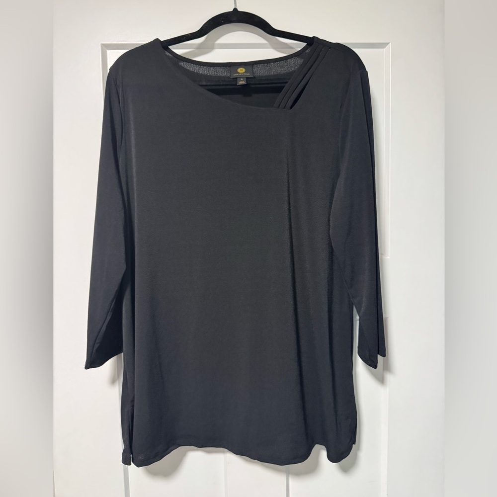 JM Collection Black Asymmetrical Women's Blouse